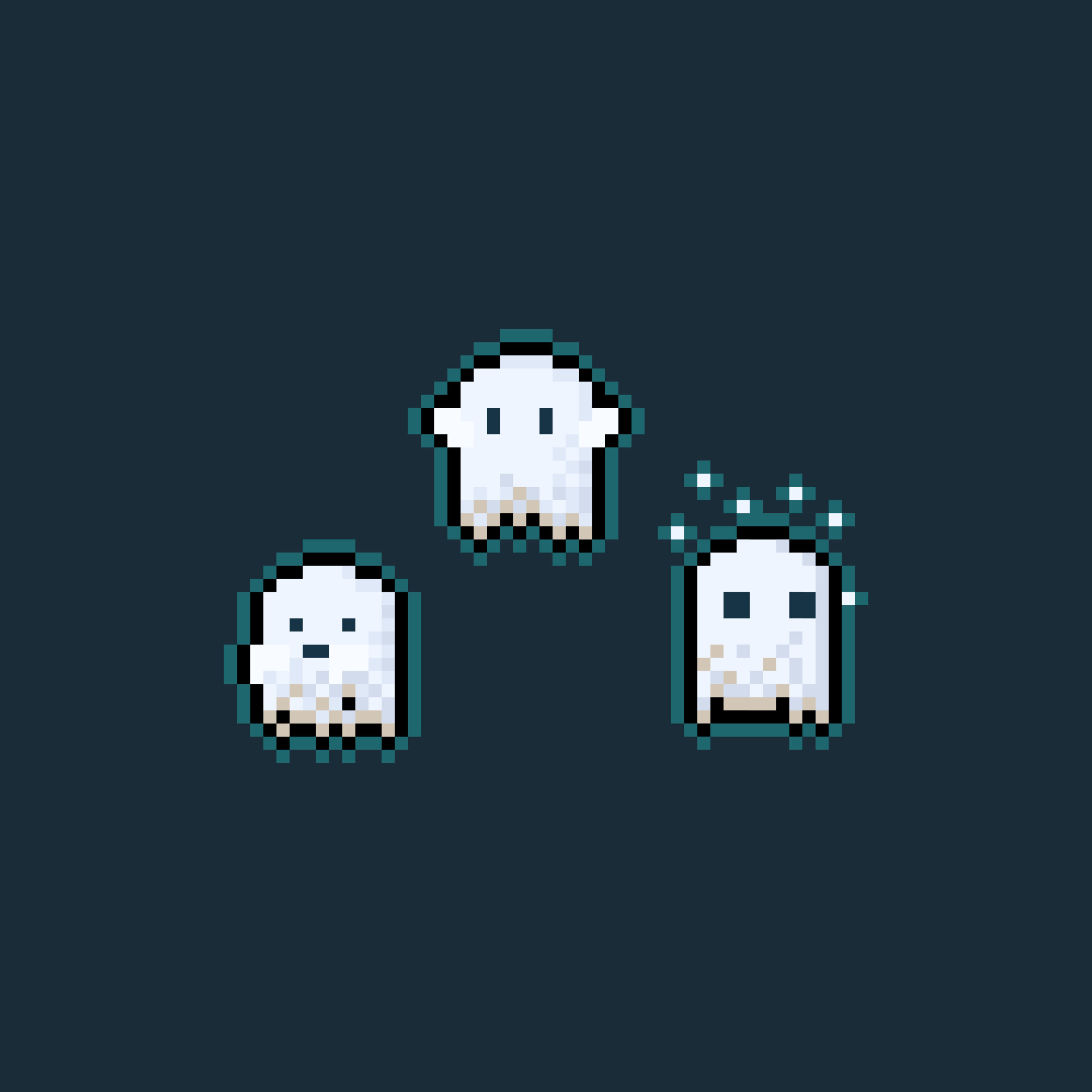 Pixel art cartoon ghost character.