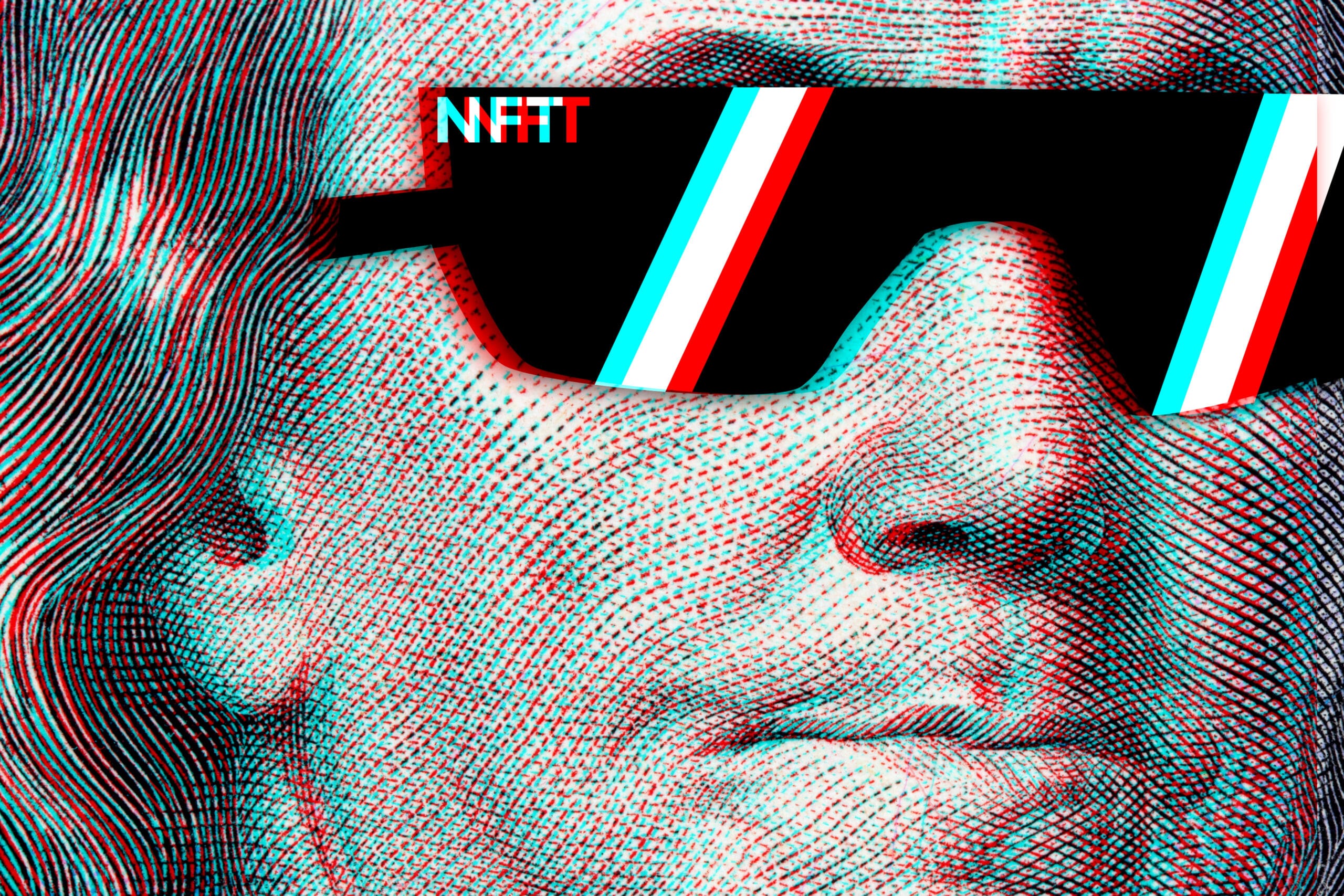 Thought cryptographic nft on a hundred-buck invoice franklin in glasses. (Shutterstock)