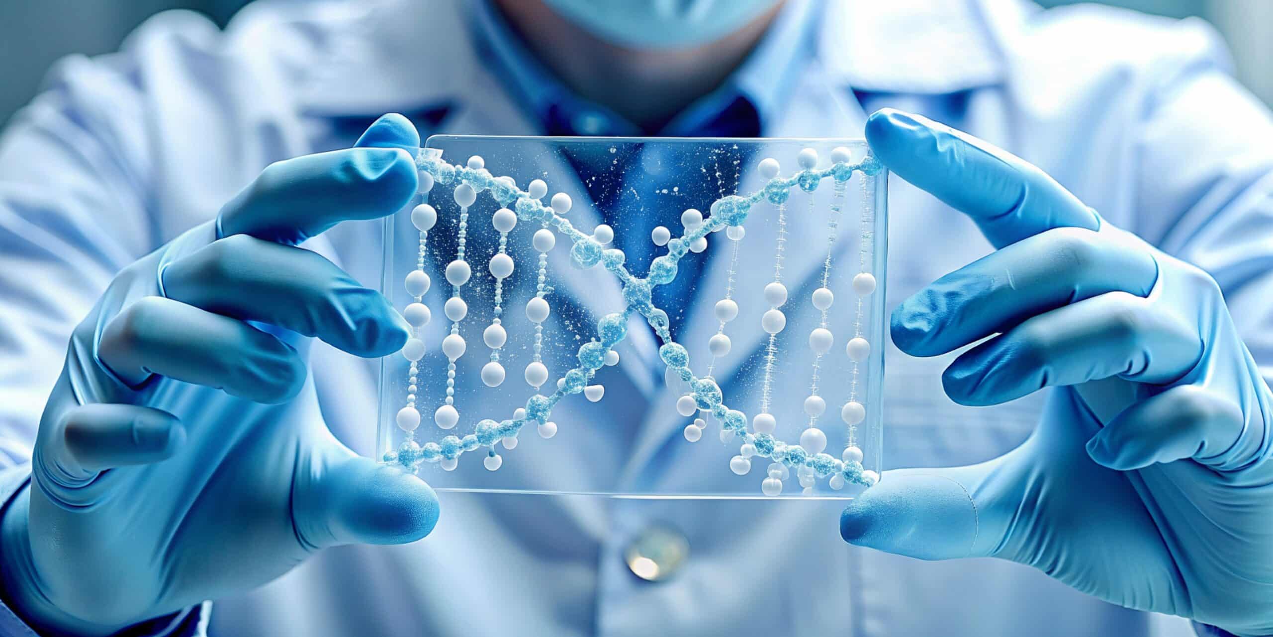 Pack up scientist hands keeping check tubes with DNA gel. Laboratory worker conducting analysis in the self-discipline of molecular biology. Scientific researcher in blue rubber gloves doing sign in laboratory. (Shutterstock)