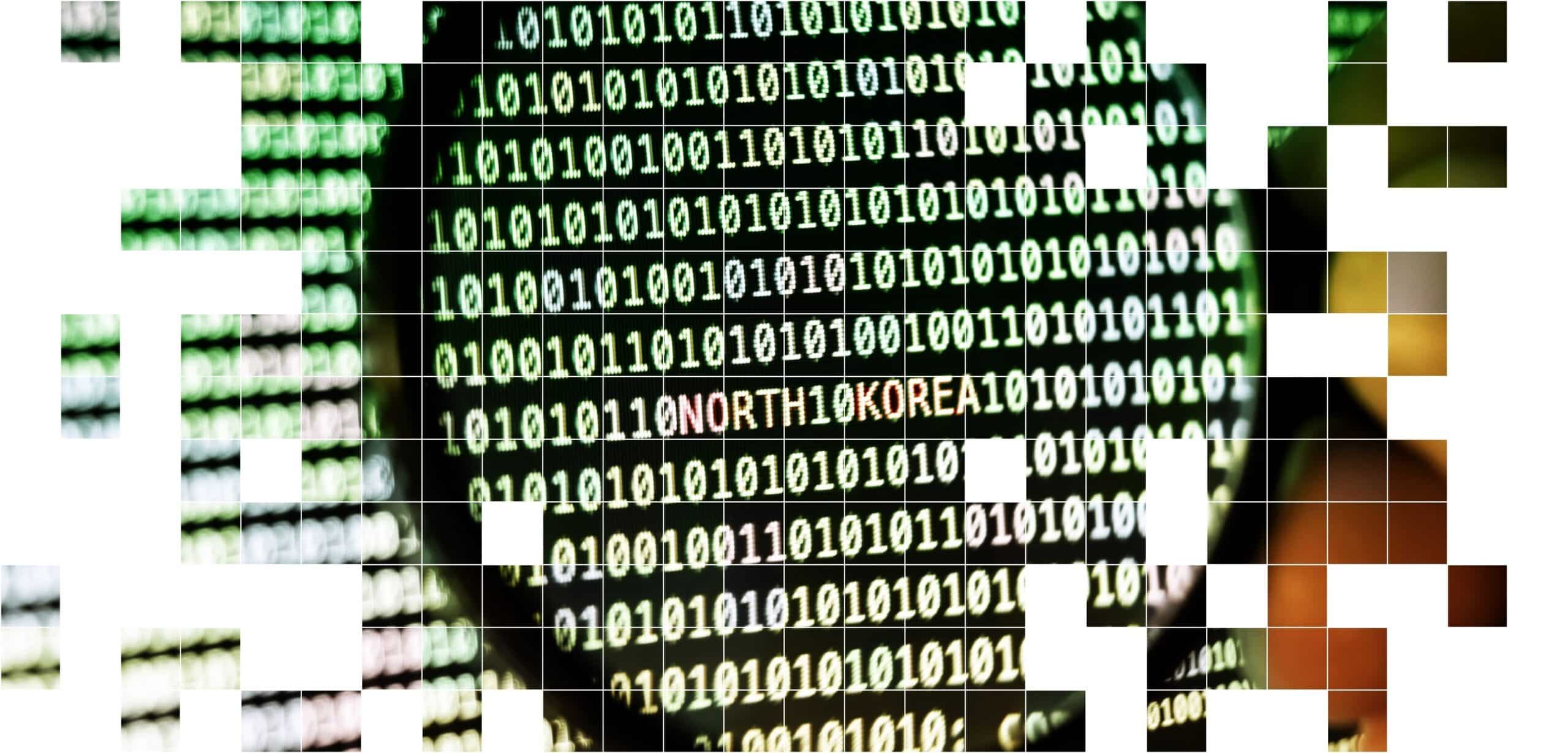 Binary code magnified, spotting exploiter from North Korea (Shutterstock)