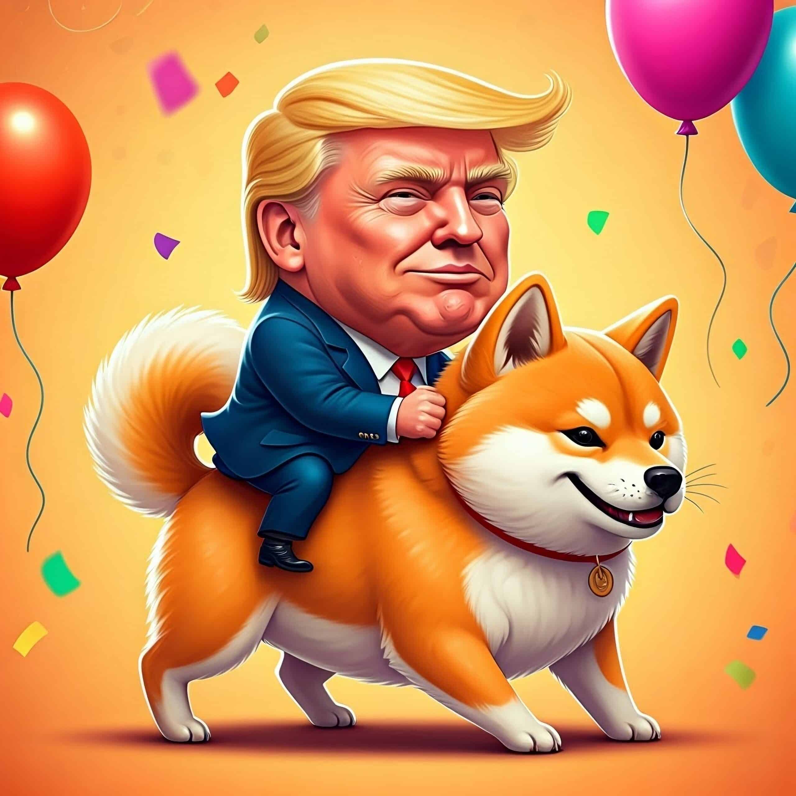 donald trump riding shiba inu funny cartoonish creative (Shutterstock)